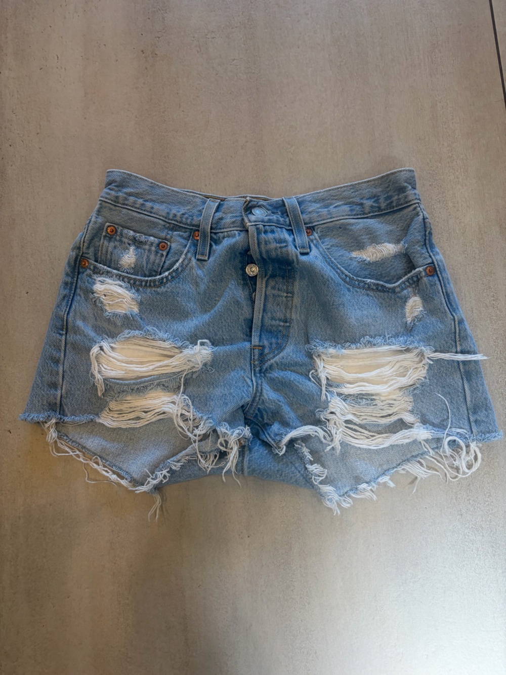 Levi's Light Blue Distressed High-Rise Jean Shorts
